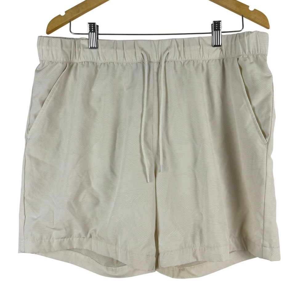 Original Use Mens Beige Textured Pattern Athletic‎ Shorts L Elastic Waist
